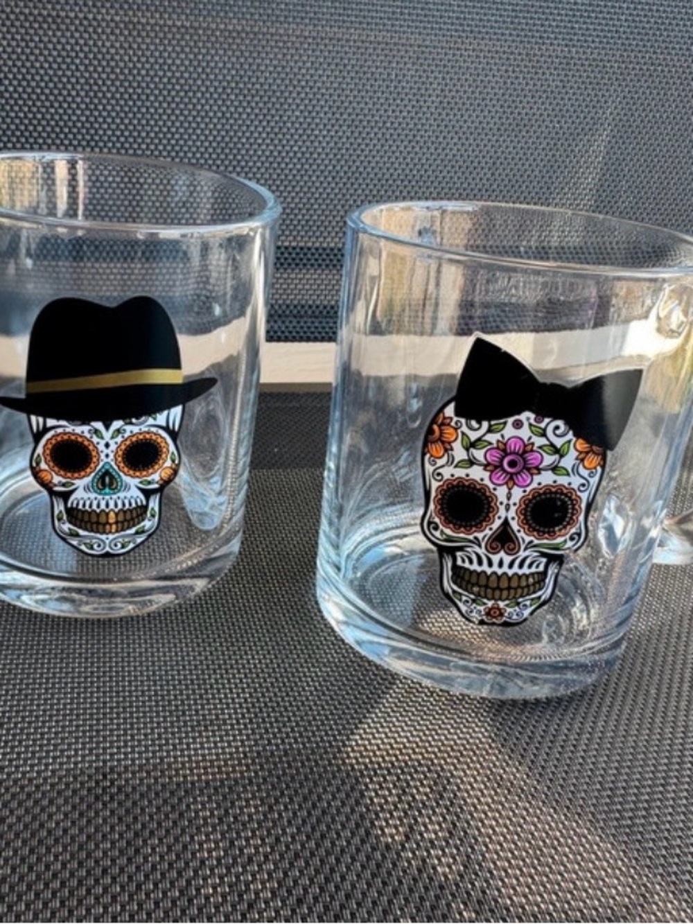 TMD Holdings Day of the Dead Sugar Skull Glass Mug Set of 2